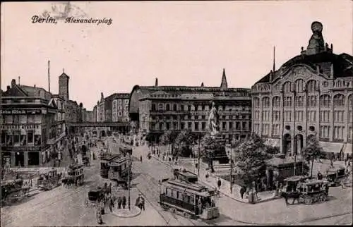 Ak Berlin Mitte, Alexanderplatz, Tietz Haus, Straßenbahnen