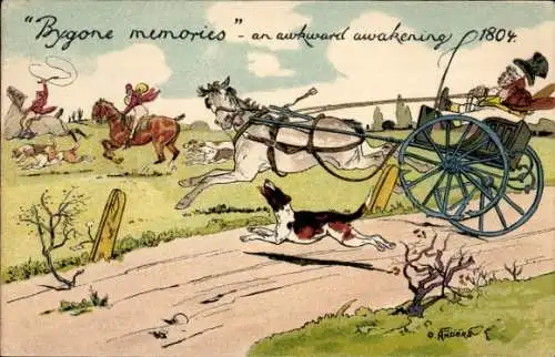 Künstler Litho Anders, O., Kutsche, Pferde, Bellender Hund