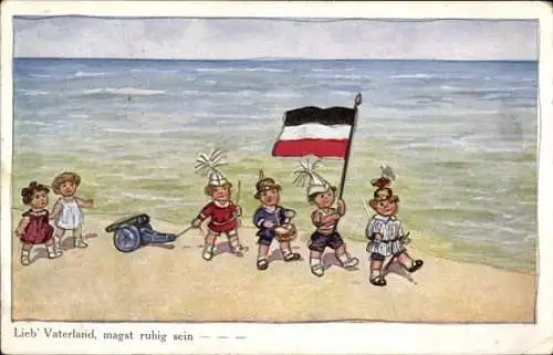 Ak Kinder als Soldaten, Fahne, Lieb' Vaterland, magst ruhig sein
