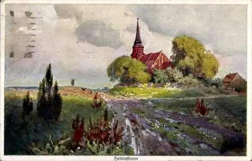 Künstler Ak Günther, P., Heimatfluren, Kirche, Wiese