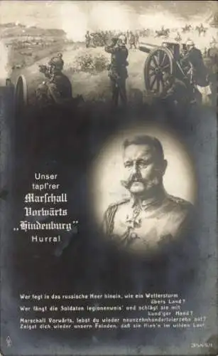 Ak Marschall Paul von Hindenburg, Schlachtfeld, Deutsche Soldaten, I. WK