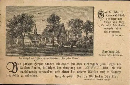 Ak Hamburg Horn, Das Rauhe Haus, Rauhes Haus, J. Wicherns Wohnhaus Die grüne Tanne