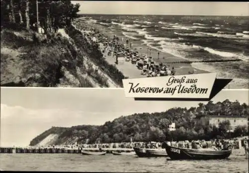 Ak Ostseebad Koserow auf Usedom, Strand, Boote