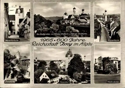 Ak Isny im Allgäu, Wassertorturm, 600 Jahre 1965, Blaserturm, Diebsturm, Nikolaus-Kirche