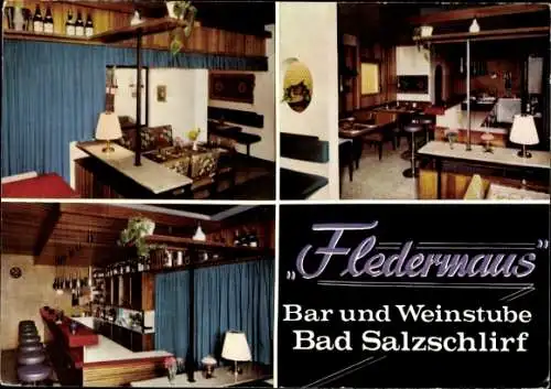 Ak Bad Salzschlirf in Hessen, Bar und Weinstube Fledermaus, Innenansichten