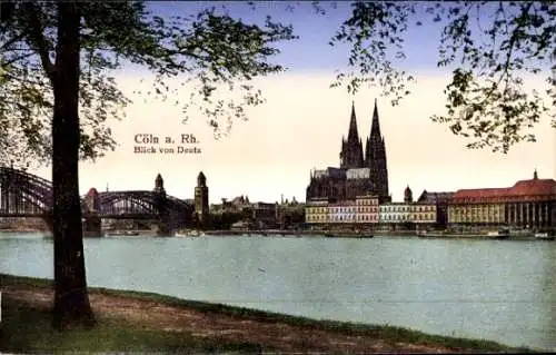 Ak Köln am Rhein, Teilansicht, Dom, Brücke, Blick von Deutz