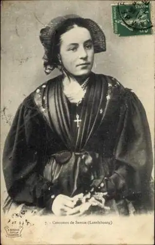 Ak Lanslebourg Savoie, Frau in Volkstracht, Porträt