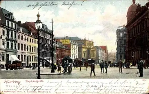 Ak Hamburg Altstadt, Stephansplatz, Apotheke W. Mielck, Straßenbahnen, Geschäfte, Passanten