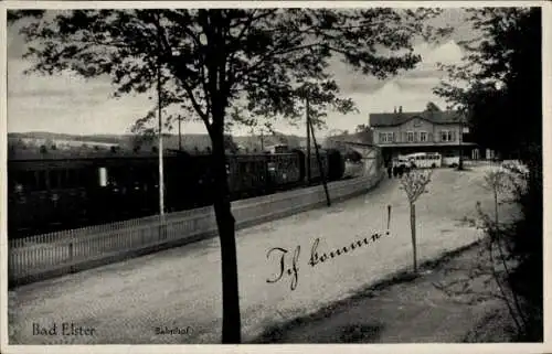 Ak Bad Elster im Vogtland, Bahnhof, Gleisseite, Dampflok, Ich komme