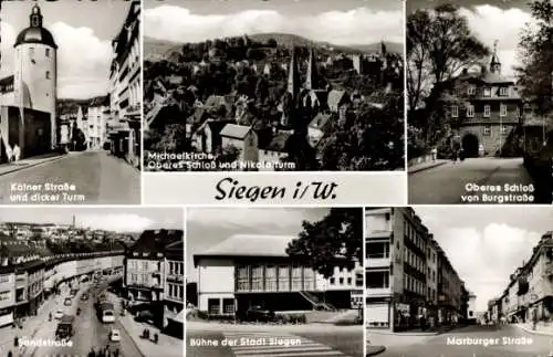 Ak Siegen in Westfalen, Kölner Straße, Dicker Turm, Michaelkirche, Oberes Schloss, Nikolaiturm