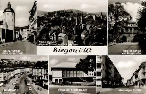 Ak Siegen in Westfalen, Kölner Straße, Dicker Turm, Michaelkirche, Oberes Schloss, Nikolaiturm