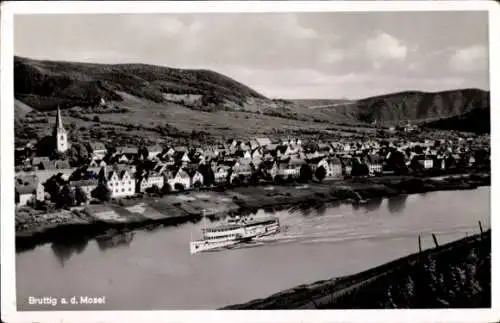 Ak Bruttig Fankel an der Mosel, Panorama, Salondampfer