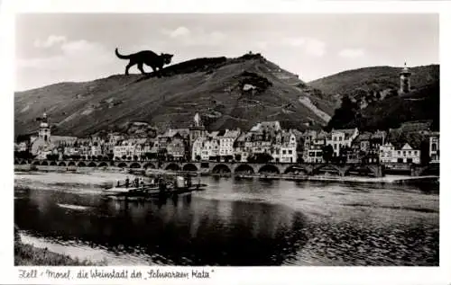 Ak Zell an der Mosel, Gesamtansicht, Schwarze Katze