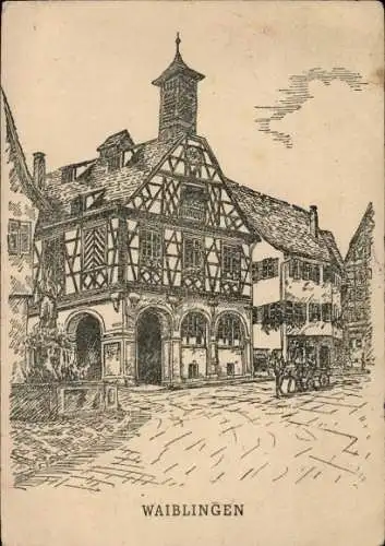Ak Waiblingen in Württemberg, Rathaus, Brunnen, Pferdekutsche