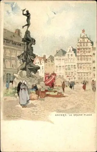 Künstler Litho Cassiers, Henri, Antwerpen Flandern, Grand Place