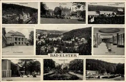 Ak Bad Elster im Vogtland, Albert Bad, Kurhaus, Kath. Kirche, Kurtheater, Rosengarten