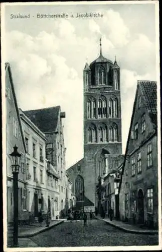 Ak Stralsund in Vorpommern, Böttcherstraße und Jakobikirche