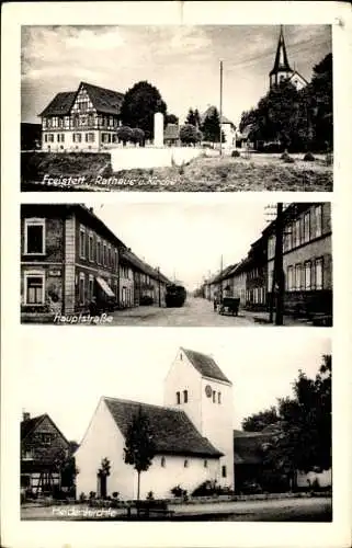 Ak Freistett Rheinau in Baden, Rathaus und Kirche, Hauptstraße, Heidenkirchle