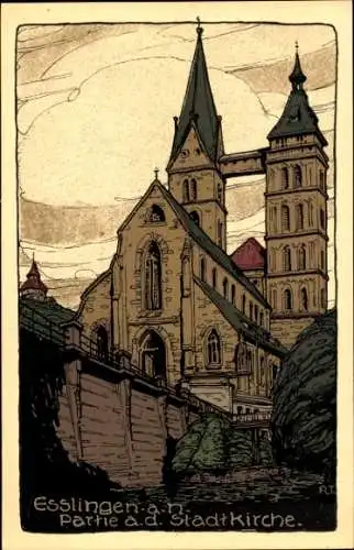 Steindruck Ak Esslingen am Neckar, Stadtkirche