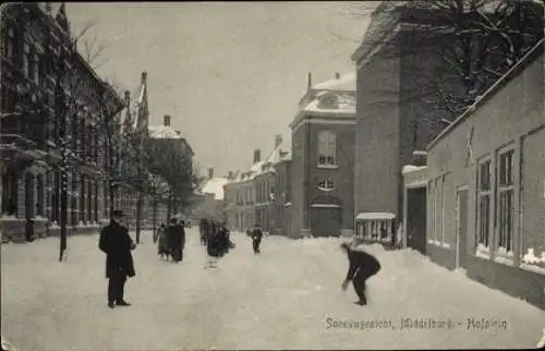 Ak Middelburg Zeeland Niederlande, Hofplein, Schneelandschaft