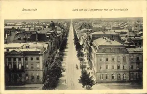 Ak Darmstadt in Hessen, Blick auf die Rheinstraße von der Ludwigsäule