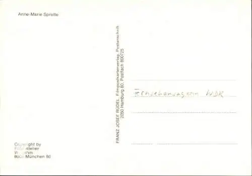 Ak Fernsehansagerin Anne-Marie Sprotte, Portrait, Autogramm