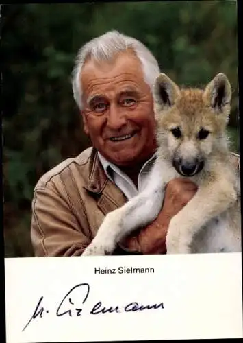 Ak Schauspieler Heinz Sielmann, Portrait mit Welpe, Autogramm