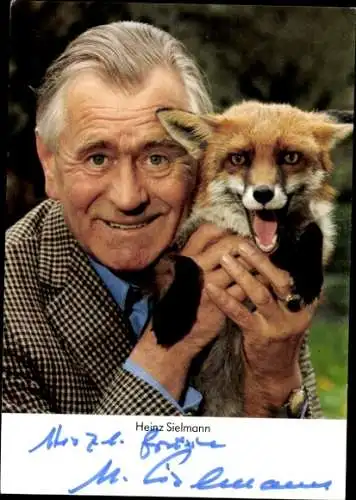 Ak Schauspieler Heinz Sielmann, Portrait mit Fuchs, Autogramm