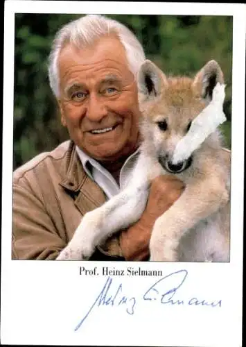 Ak Schauspieler Heinz Sielmann, Portrait mit Welpe, Autogramm