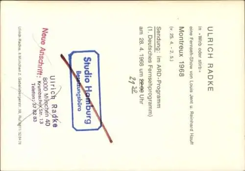 Ak Schauspieler Ulrich Radke, Portrait, Autogramm