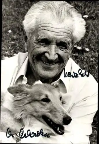 Ak Schauspieler Carl Heinz Schroth, Portrait, Autogramm, mit Windhund