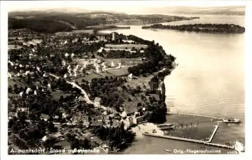 Ak Konstanz am Bodensee, Fliegeraufnahme der Stadt, Jugendherberge, Insel Mainau, Fährhafen