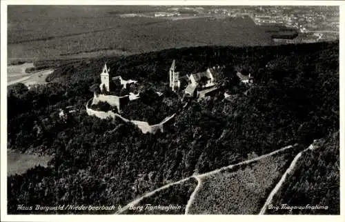 Ak Nieder Beerbach Mühltal im Odenwald, Burg Frankenstein, Haus Burgwald, Fliegeraufnahme