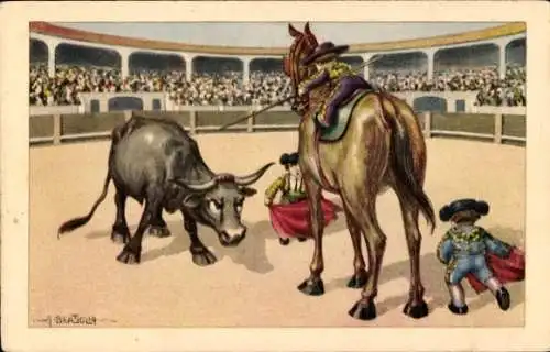 Künstler Ak Bertiglia, Stierkampf, Reiter