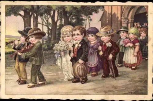 Künstler Ak Bertiglia, Hochzeit, Brautpaar