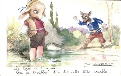 Künstler Ak Mauzan, Wolf und Schaf
