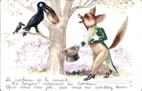 Künstler Ak Mauzan, Le corbeau et le renard, Fuchs und Rabe