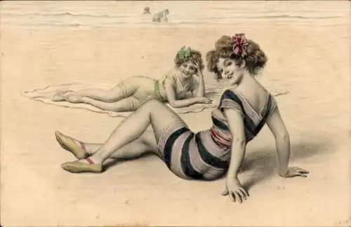 Künstler Ak Junge Frauen in Bademode, Strandmotiv, Munk Nr. 553