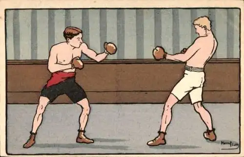 Künstler Ak Eliott, Harry, Männer beim Boxkampf