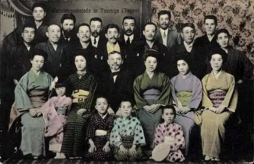 Ak Tsuruga Präf. Fukui Japan, Christengemeinde, Gruppenbild, Japaner in Trachten