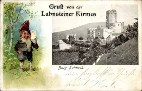 Ak Oberlahnstein Lahnstein am Rhein, Burg Lahneck, Zwerg, Lahnsteiner Kirmes