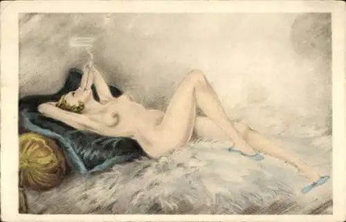 Ak Rauchende Frau, Frauenakt, Zigarette, Erotik