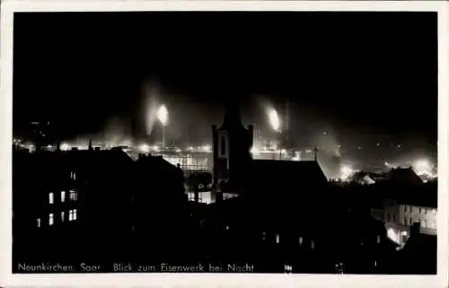 Ak Neunkirchen im Saarland, Eisenwerk, Nachtaufnahme