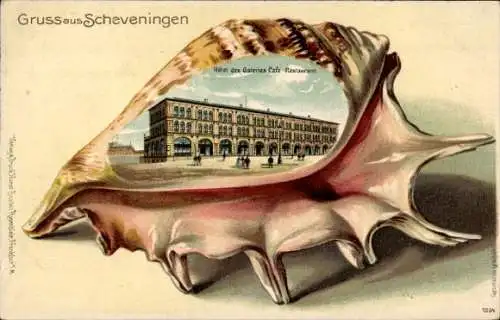 Präge Muschel Litho Scheveningen Den Haag Südholland, Hotel des Galeries, Café, Restaurant