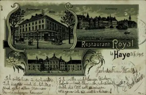 Mondschein Litho La Haye Den Haag Südholland Niederlande, Restaurant Royal, Palast