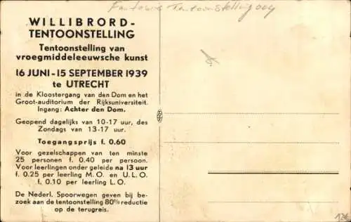 Ak Utrecht, Willibrord-Ausstellung frühmittelalterlicher Kunst, 1939