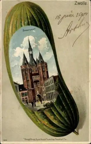 Lithographie Zwolle Overijssel Niederlande, Sassenpoort