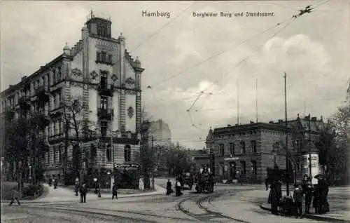 Ak Hamburg Mitte Borgfelde, Borgfelder Burg und Standesamt, Litfaßsäule