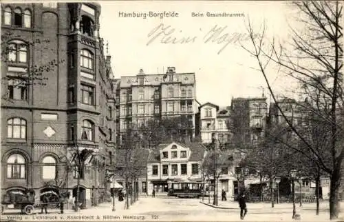 Ak Hamburg Mitte Borgfelde, Beim Gesundbrunnen, Straßenbahn