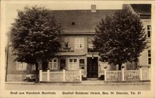 Ak Wendisch Buchholz Märkisch Buchholz Dahme Spreewald, Gasthof Goldener Hirsch